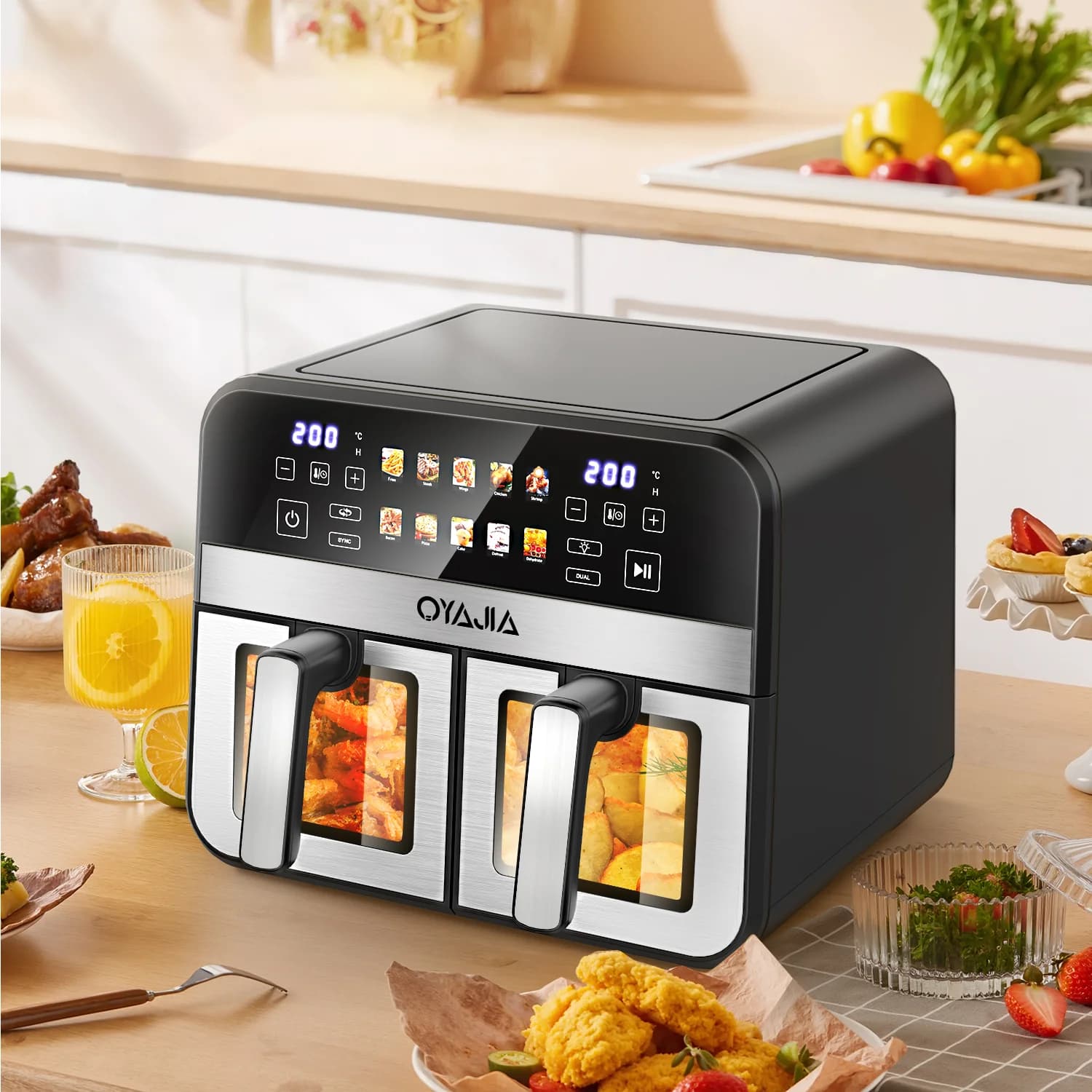 10-in-1 Air Fryer, Double Chamber Fryer, Mini Oven, Double-door Air Fryer 10L 2400W Multiple Preset Modes With Timer View window Stainless Steel 10 Liters Air Fryer