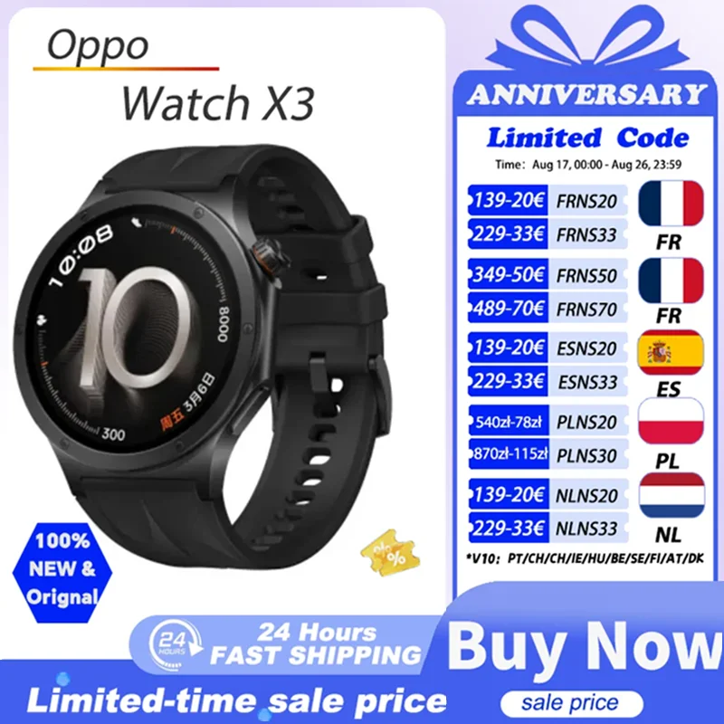 Global Version OPPO Watch X3 Smart Watch Ultra-Light Titanium Alloy Case 1.50" LTPO AMOLED Display 16-day Battery Life NFC IP68