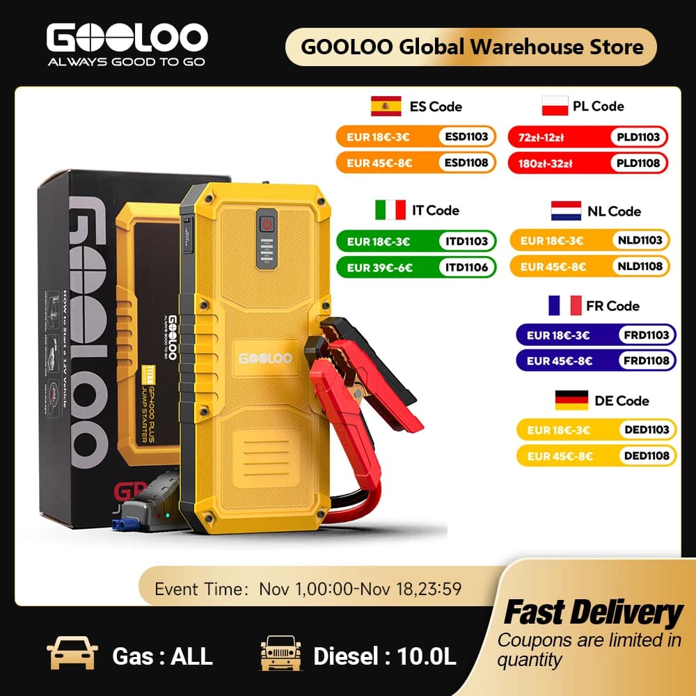 GOOLOO 4000A Start Power Bank 20000mAh Jump Starter Car Booster External Battery 12V Starting Device for Petrol Diesel Powerbank