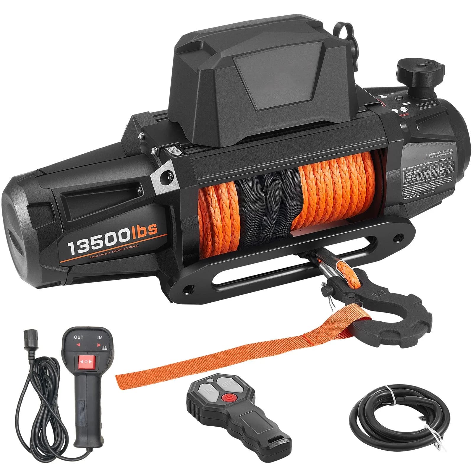 SucceBuy 13500LBS 12V Electric Winch Synthetic Tow Rope Car Winch 28M Lifting Hoist for 4X4 Car Trailer ATV Truck Off Road Boat