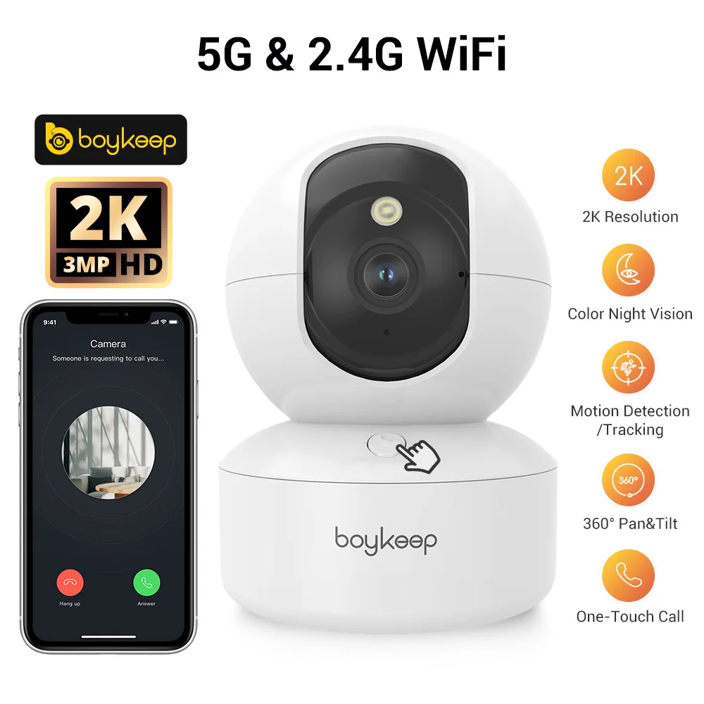 BoyKeep 3MP 5G/2.4GHz WiFi Indoor Home Security IP Smart Pet Dog Camera Automatic Tracking 24/7 Video Surveillance Camera