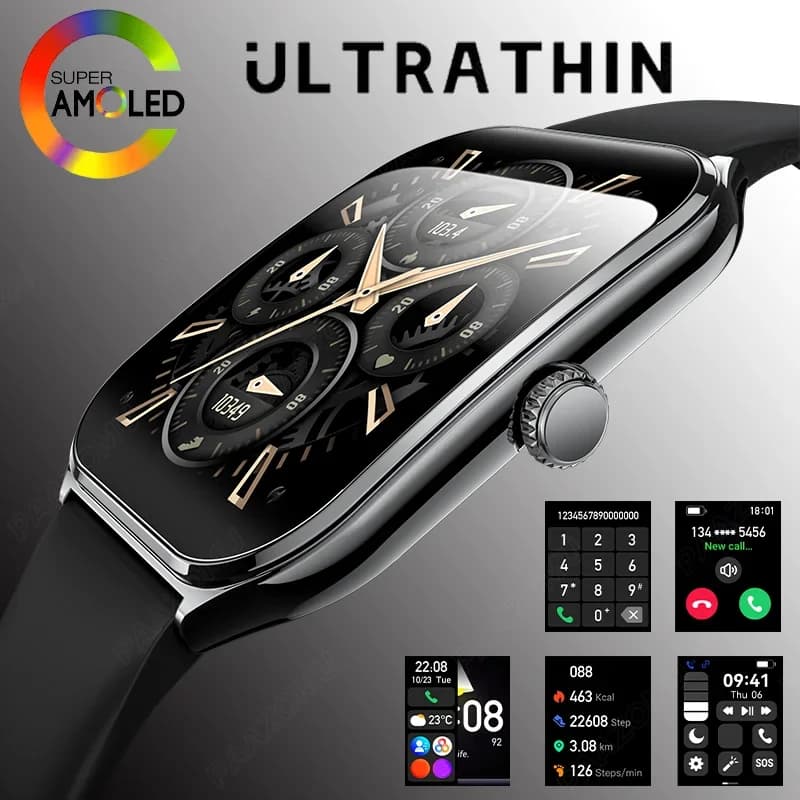 New Ultra Thin Smart Watch Men 1.96' AMOLED HD Pixel Display Always Show Time BT Call Reminder Smartwatch Ladies For Android iOS