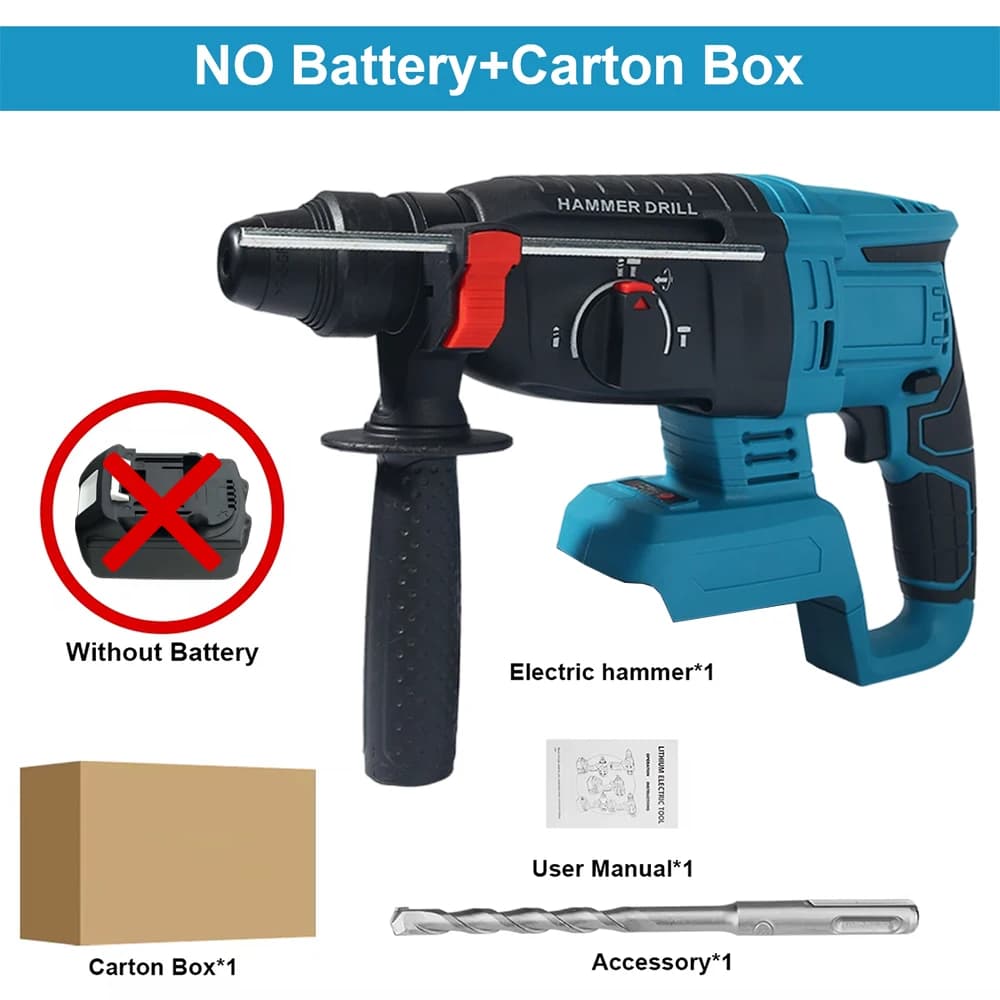 26MM Brushless Electric Hammer Drill Cordless Multifunctional Rotary  Impact Hammer Drill Power Tools For Makita Battery Pin