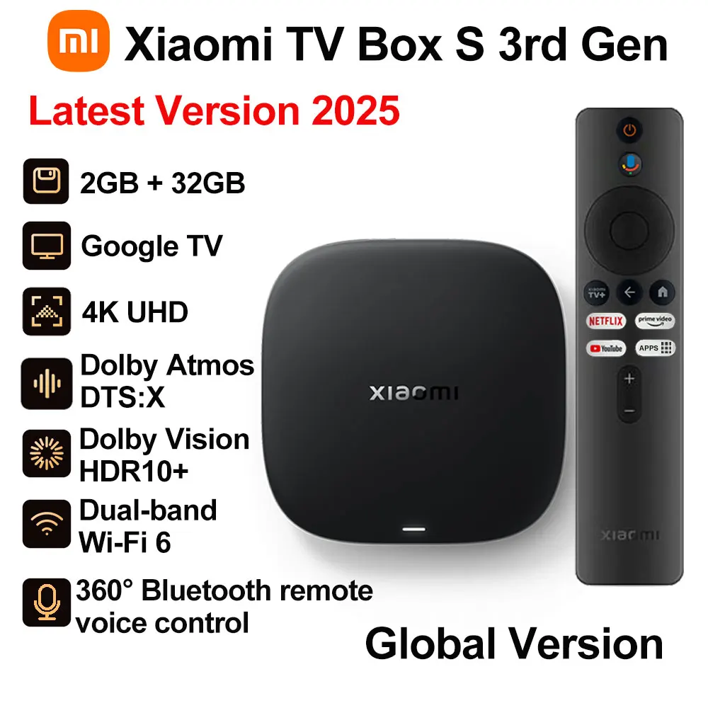 New Xiaomi TV Box S 3rd Gen, Smart Android TV Box 4K UHD Media Player,Dolby Vision HDR10+ Google Assistant Google TV Set-Top Box