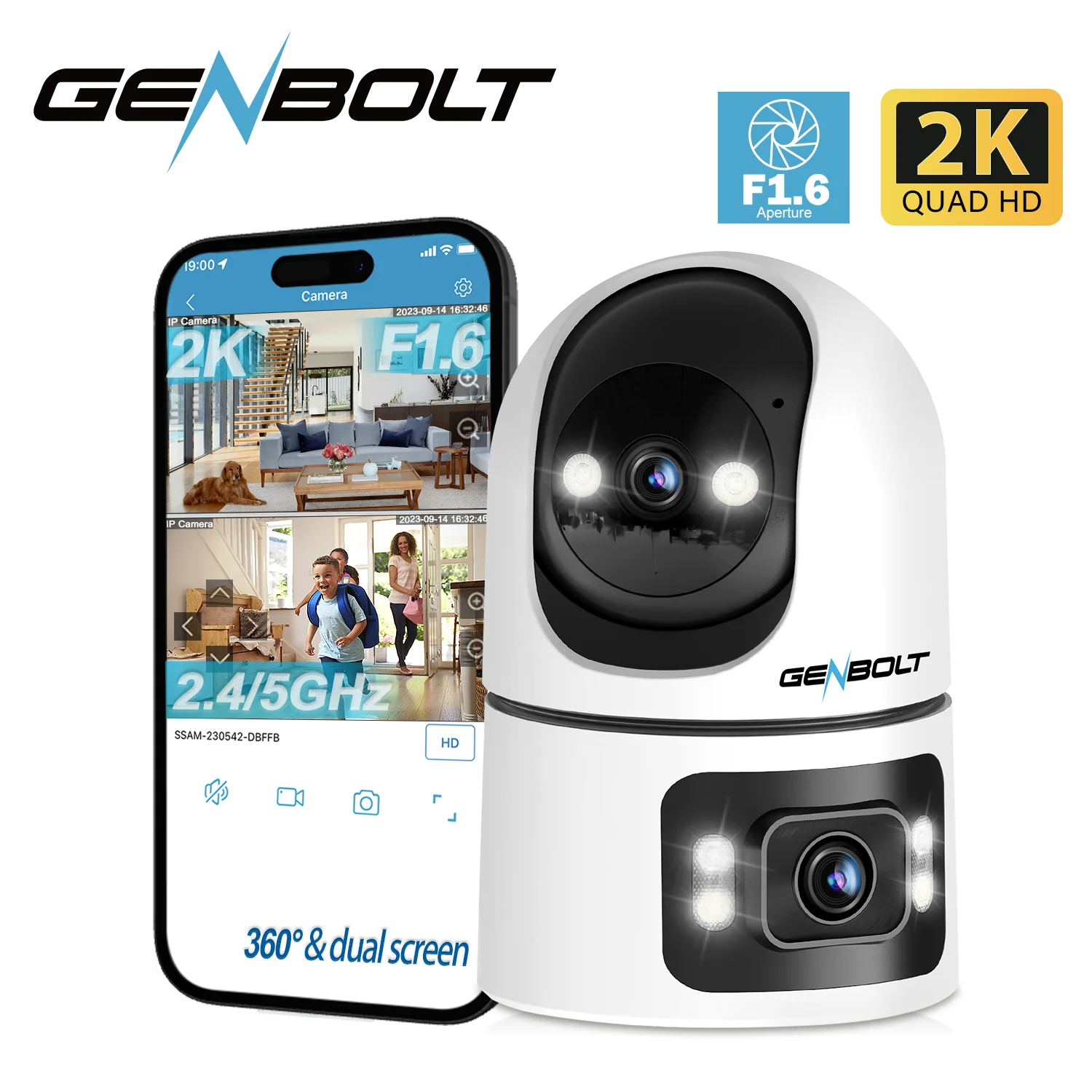 GENBOLT WiFi Security Camera 360 Dual Lens Home Surveillance IP Camera Humanoid Detection Auto Cruise 2.4G 5G WiFi Baby Monitor