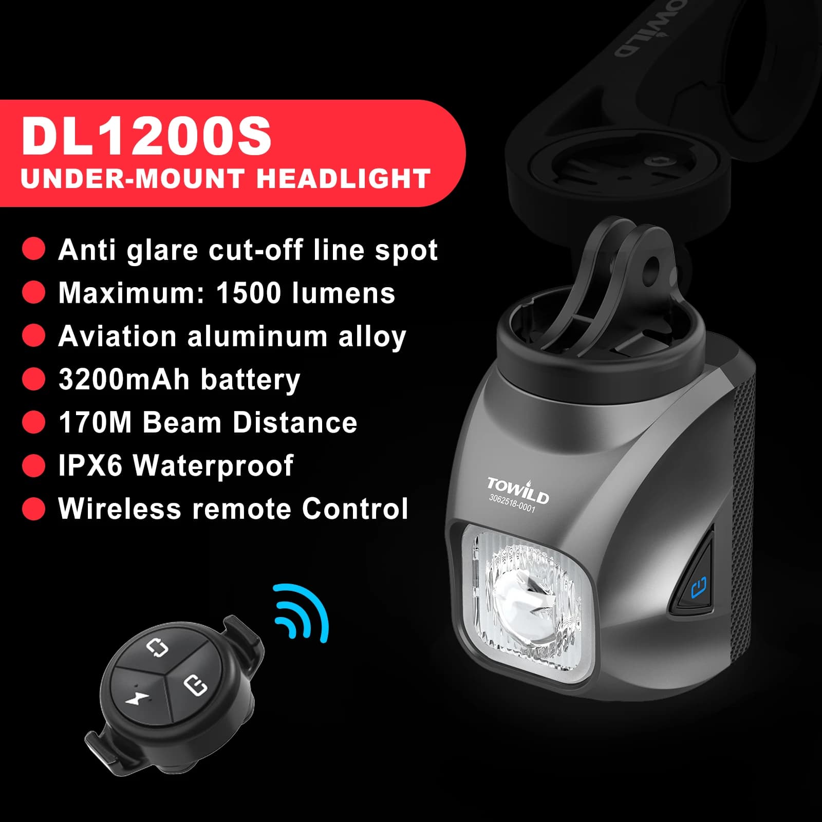 TOWILD DL1200S/DL1700 Bicycle Light With Cut-Off Line Beam1900LM Rechargeable Bike Front Light Power Bank Mtb Cycling Headlights