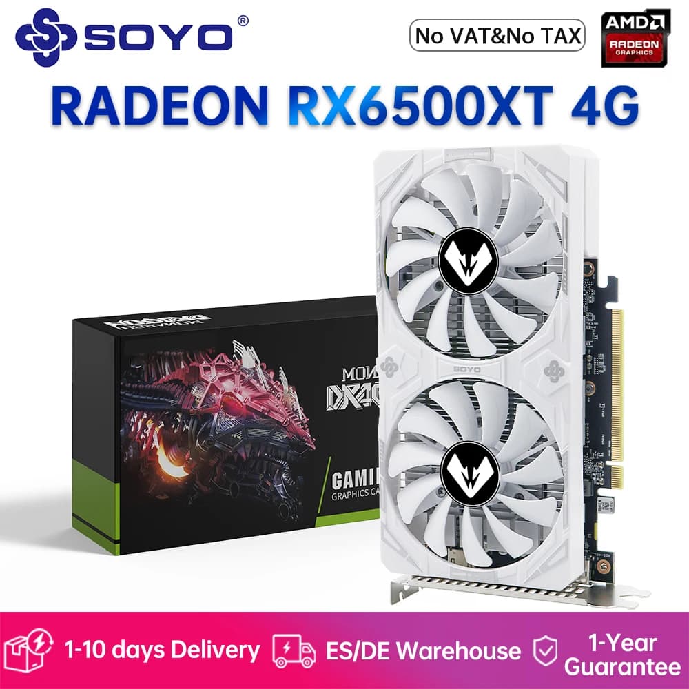 SOYO World Premiere AMD Radeon RX6500XT 4G Graphics Card GDDR6 Memory, HDMI-Compatible OpenGL 4.6 DirectX 12 for Gaming Computer