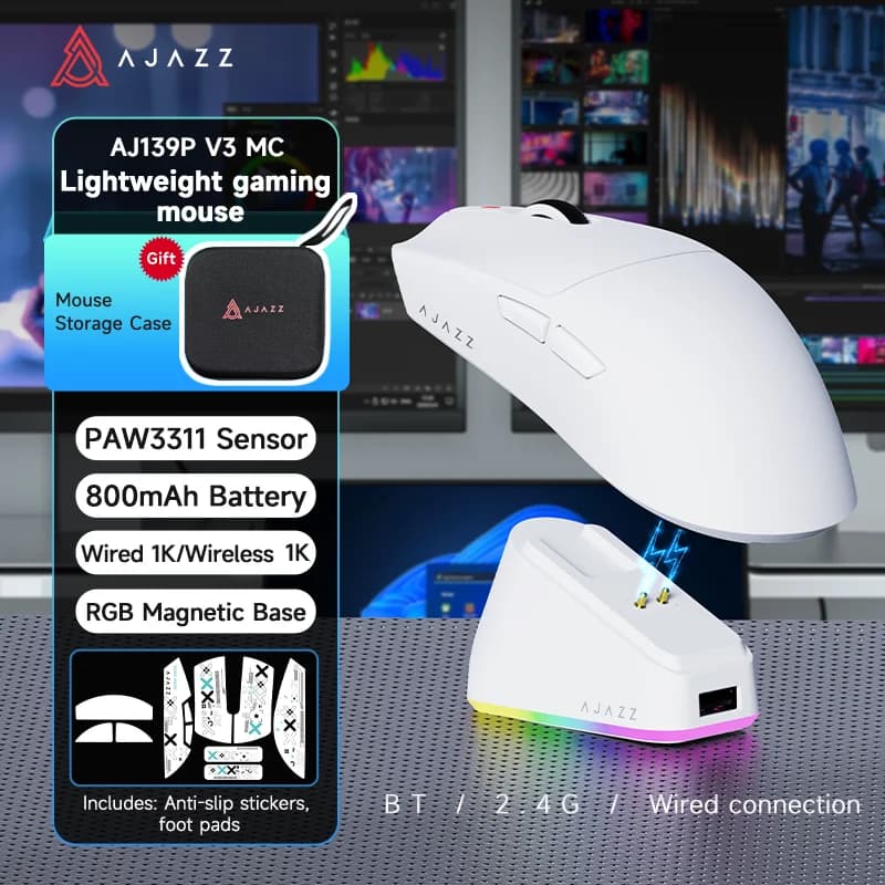 AJAZZ AJ139P NL V3 ULTRA Tri-Mode Wireless Gaming Mouse with 8K Polling Rate, Built-in PAW3395 Sensor