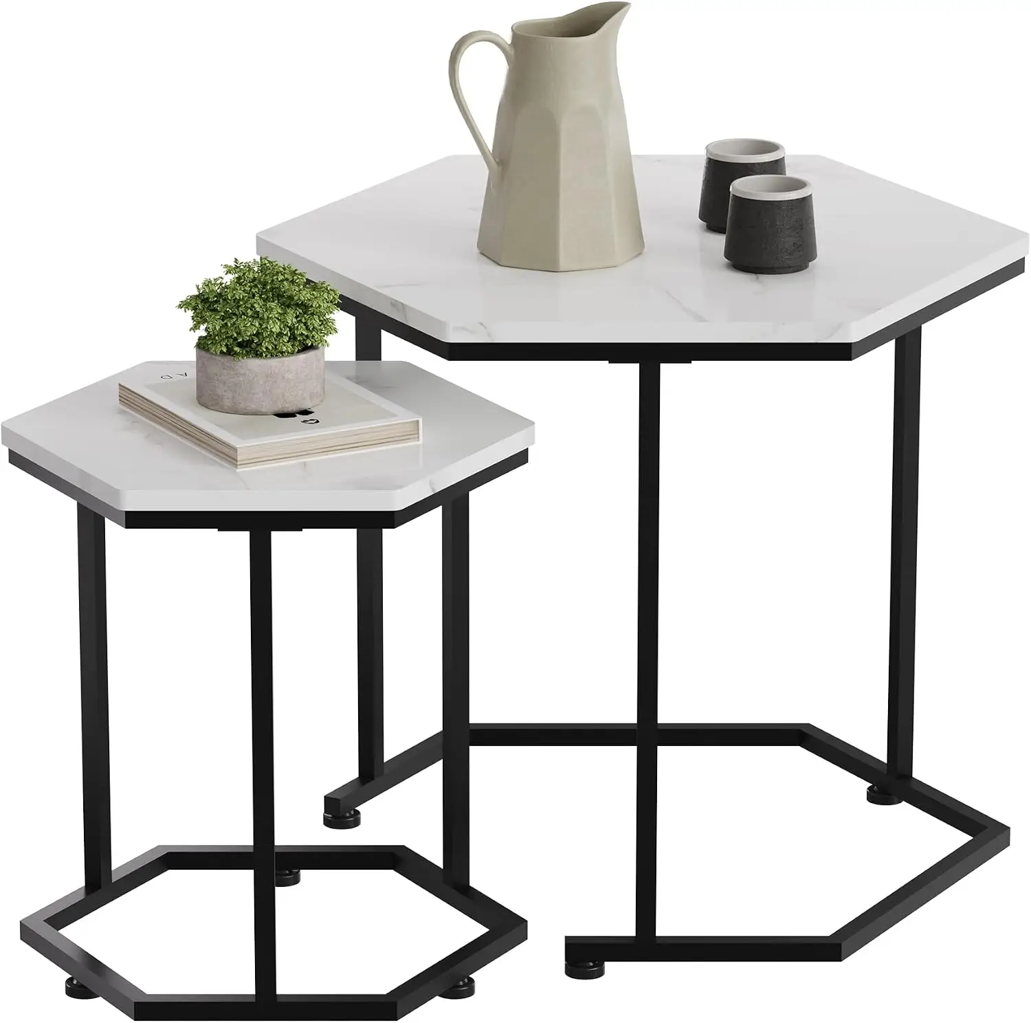 Coffee Table Set of 2 Wood Metal, Living Room Table & Side Table Sofa Table Coffee Table Nesting Table for Living Room Bedroom