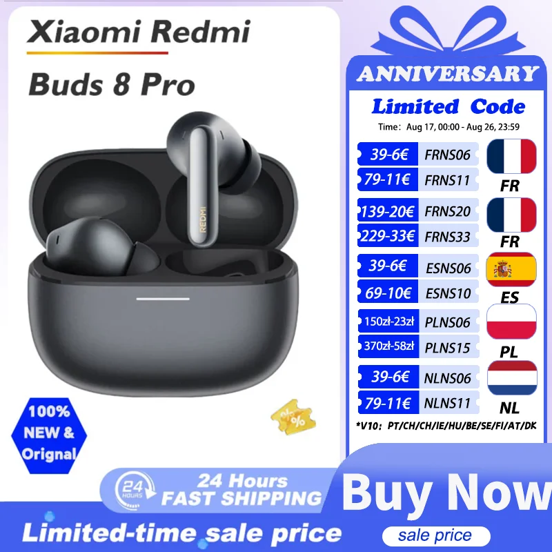 Global Version Redmi Buds 8 Pro TWS Earphone 55dB Active Noise Cancellation 3-mic Al Noise Reduction Hi-Res Audio Mi Earbuds