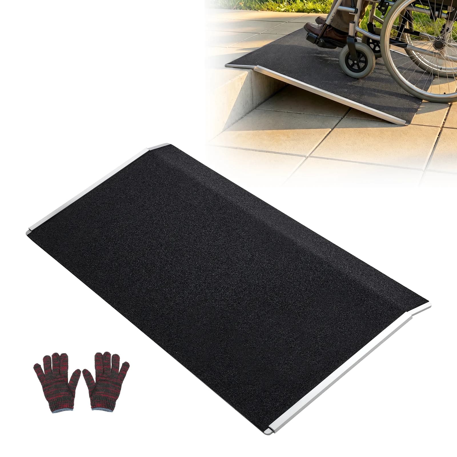 SucceBuy 31.9x15.4 in Threshold Ramp 400 lbs Platform Aluminum Wheelchair Ramp Non-Slip Door Curbs Ramps for Home Steps Doorways