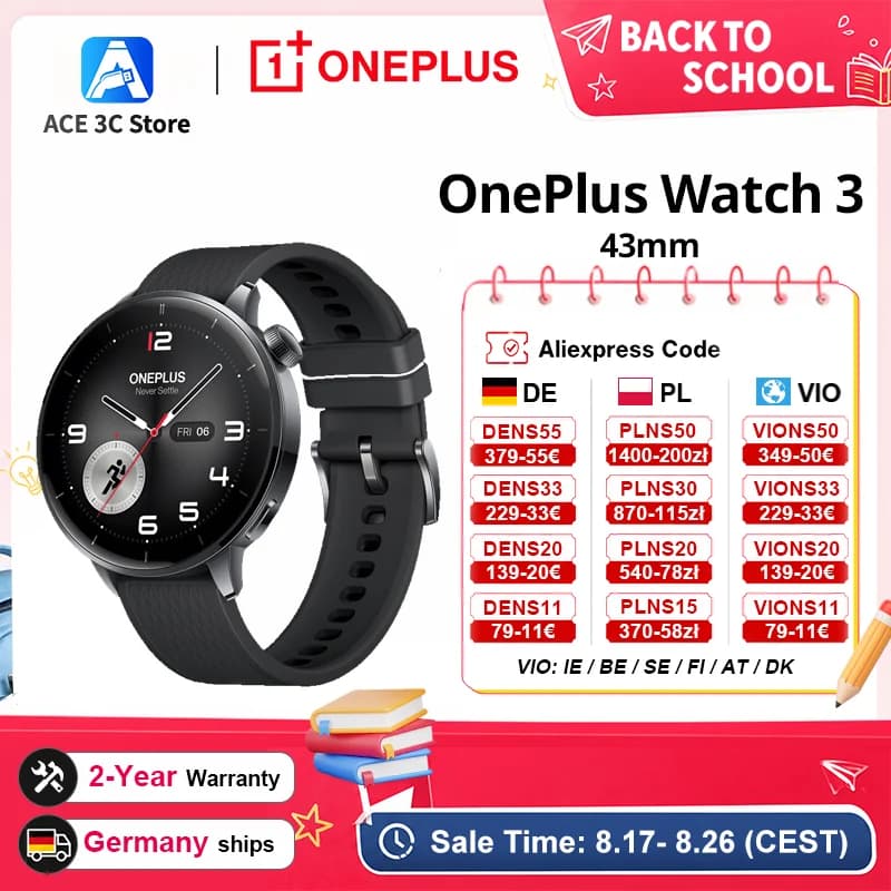Global Version OnePlus Watch 3 43mm Smartwatch 1.32inches AMOLED Display Up to 60H Battery Life Wear OS by Google GPS NFC