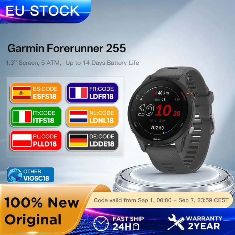 Garmin Forerunner 255 garmin watch garmin Sports Smartwatch 46mm 1.3'' Color Screen 14 Days Battery Life 4GB RAM NFC Bluetooth Wifi 5ATM Waterproof