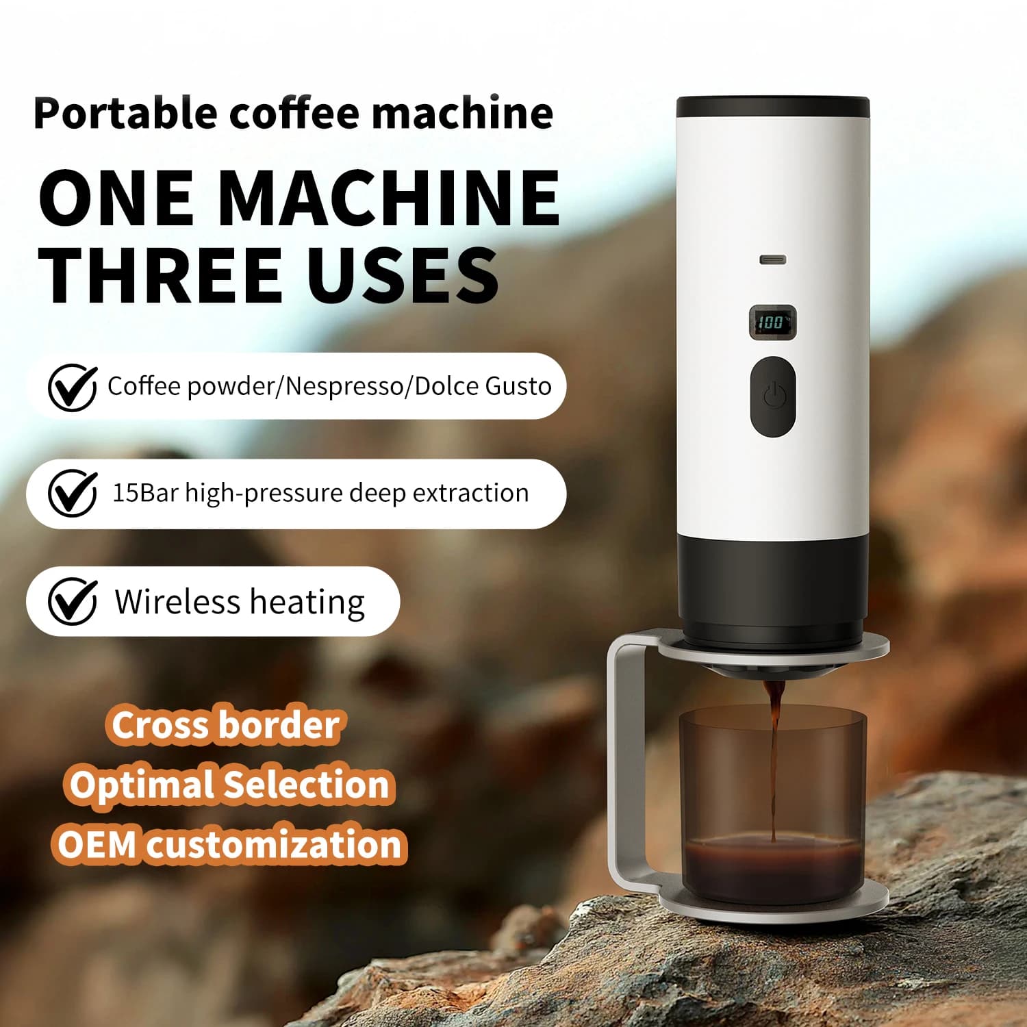 3 in 1 Pod Coffee Machine Portable Electric Capsule Coffee Machine Espresso Capsule Machine Cordless Heating Pump Press Coffee Capsule Machine Travel and Car