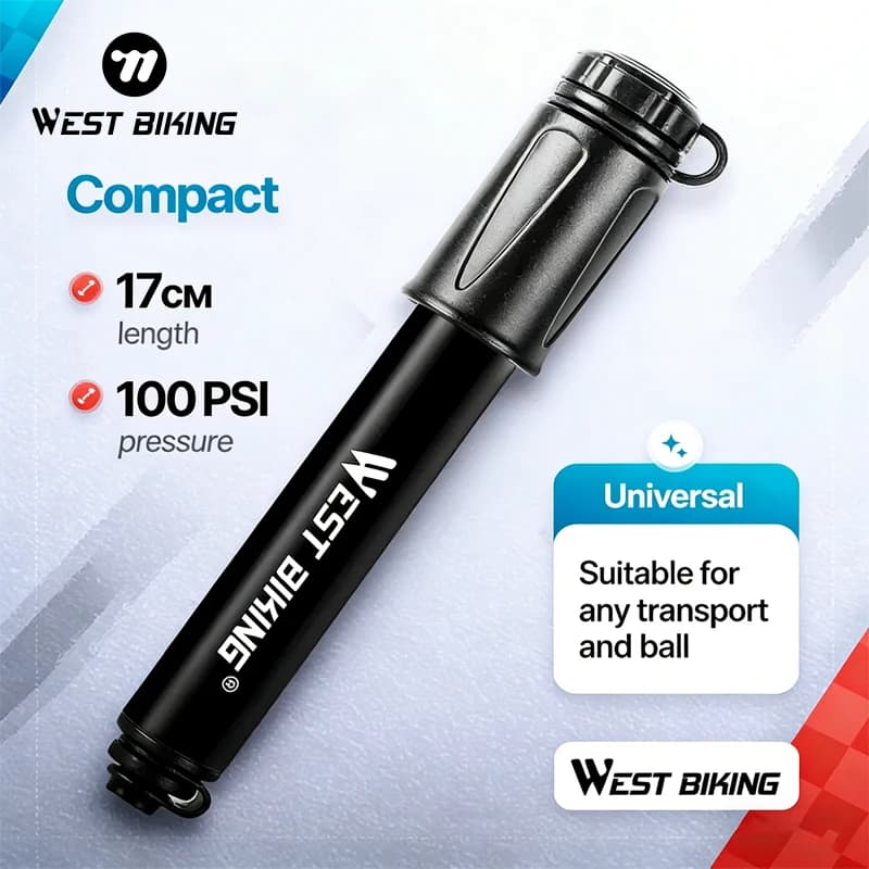 WEST BIKING Local Shipping Mini Bicycle Pump 100 PSI Portable Schrader Presta Valve Inflator Aluminum Alloy MTB Road Cycling Tire Hand Air Pump