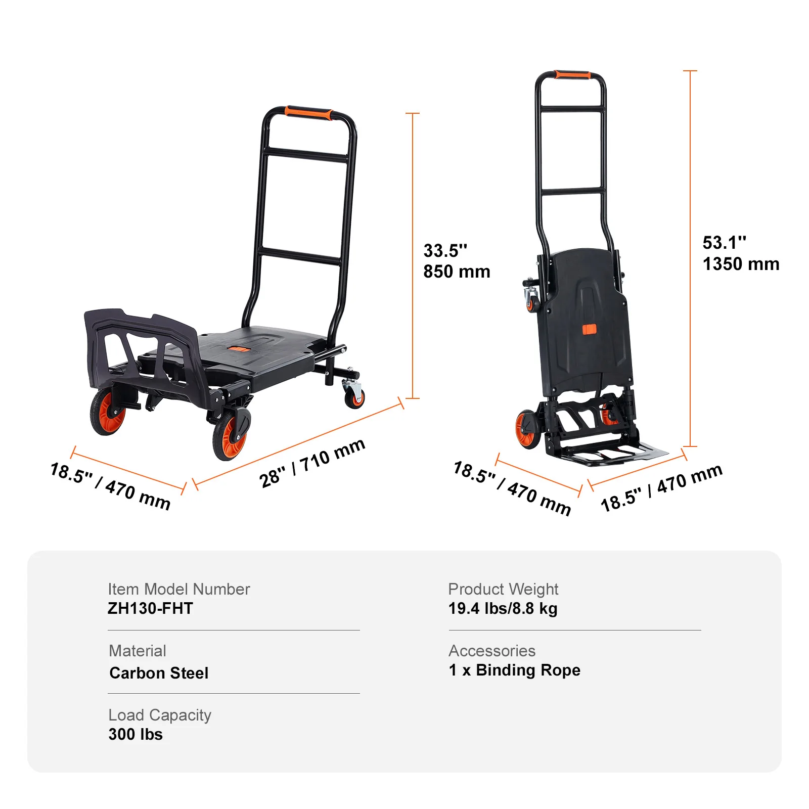 SucceBuy Folding Hand Truck Aluminum Heavy Duty Industrial Collapsible Dolly Cart for Transport Moving in Warehouse Supermarket