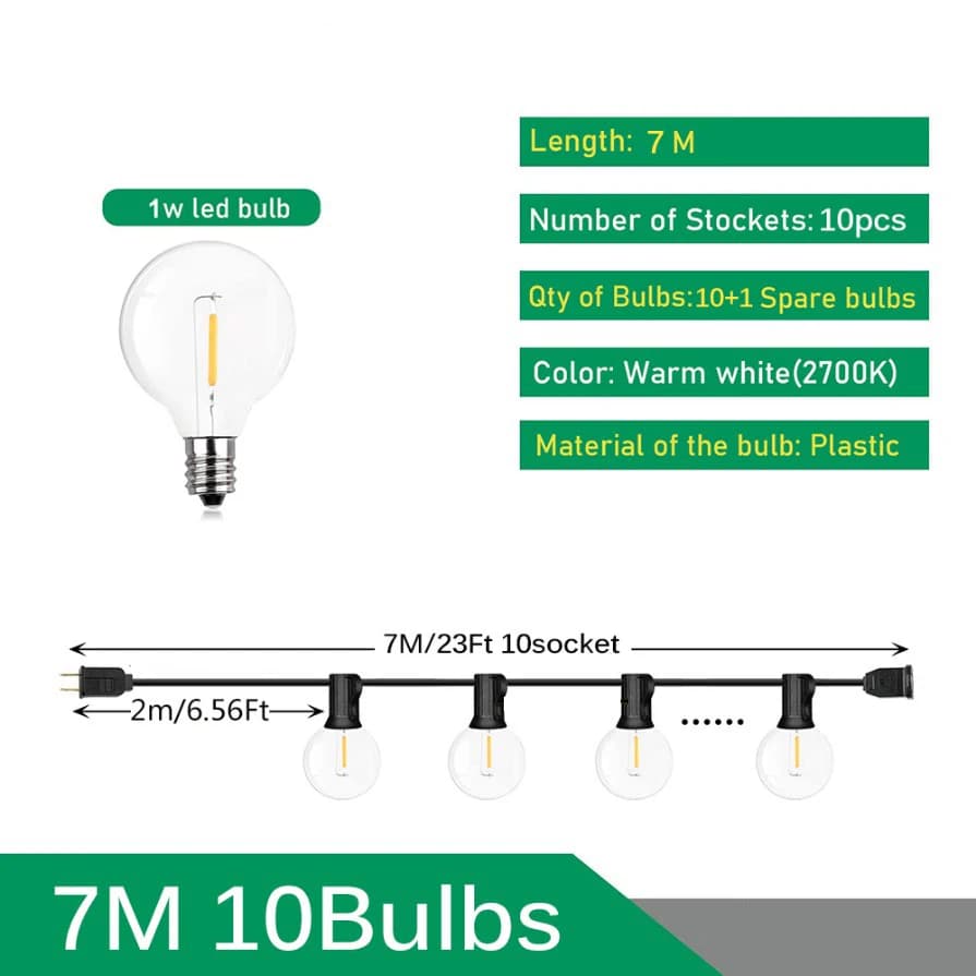 G40 Outdoor String Lights Solar Festoon LED Patio Rope Lamps Solar String For Camping Garden Party Wedding Terrace Decoration