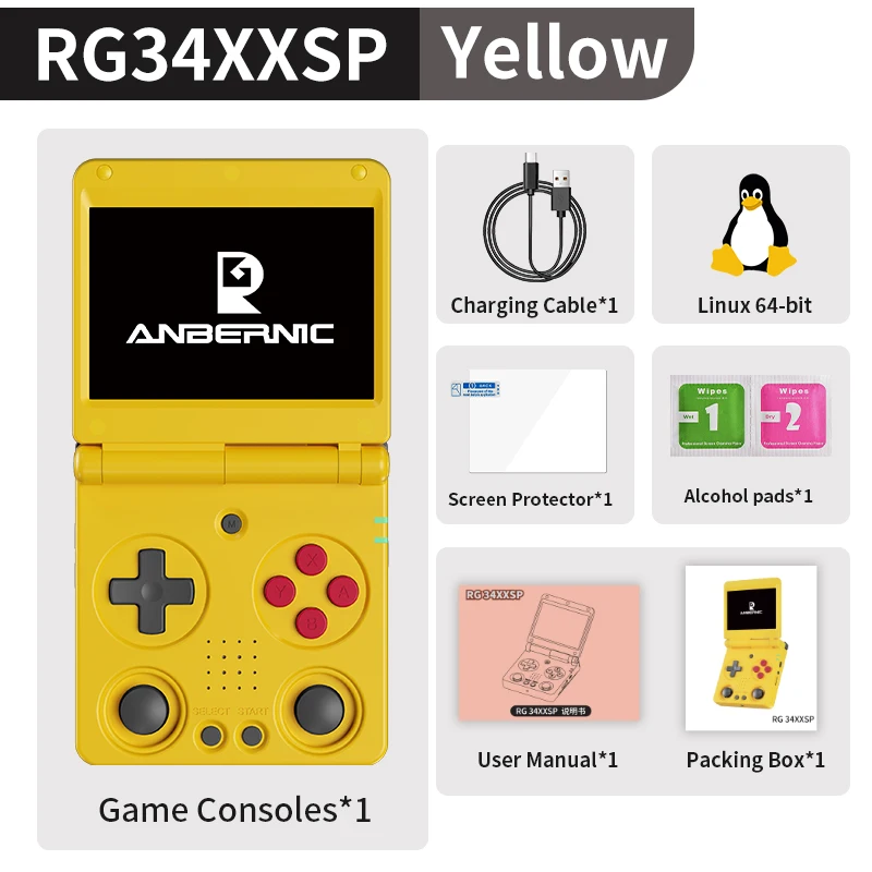 Anbernic RG34XXSP Flip Handheld Game Console 3.4'' IPS Linux 64-bit 3300mAh Retro Games Player Wifi HD-Connect To TV RG 34XXSP