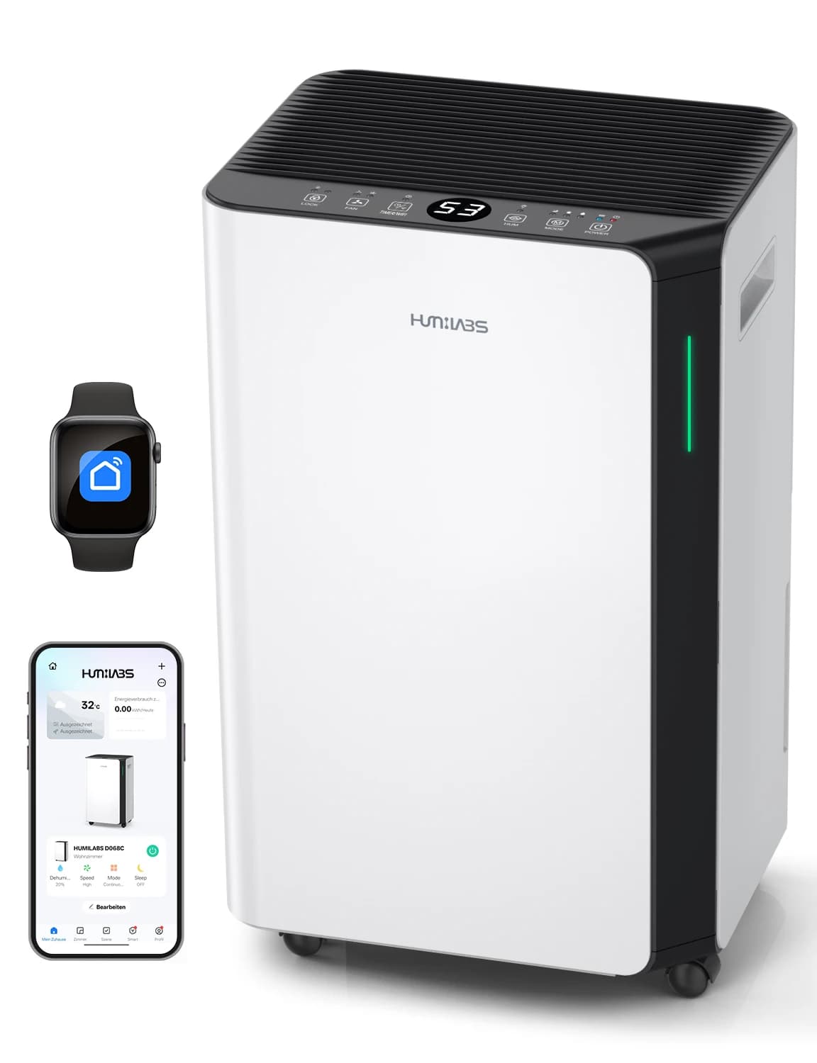 HUMILABS OL20-BD068CF Portable Dehumidifier 20L Dehumidifier Capacity 4.5L Tank & Drain Hose Removable Filter WiFi & App Control