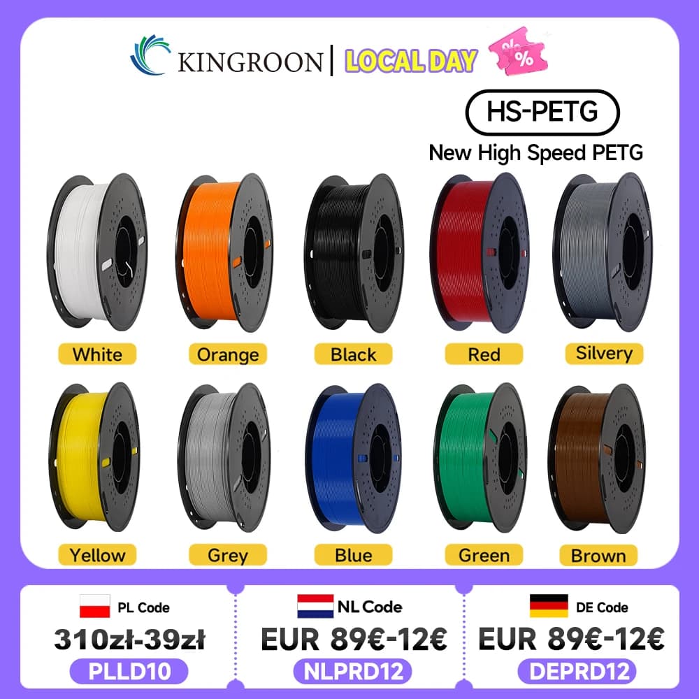 KINGROON Newest HS-PETG 3D Printer Filament 1.75mm High Speed 3D Printinng Material Hyper PETG 5KG 10KG Mix Color