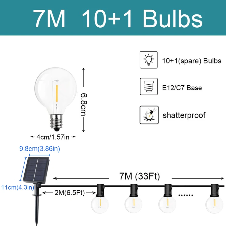 G40 String Lights Solar Festoon LED Patio Lamps Solar Garden Lamps Outdoor For Courtyard Party Wedding Terrace Decoration