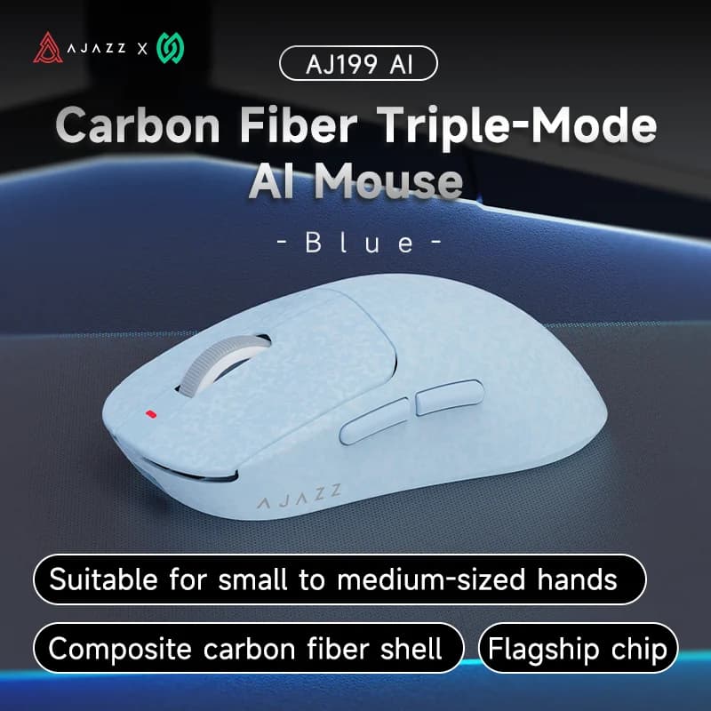 AJAZZ AJ199 AI Wireless Gaming Mouse, 60g Ultralight with Dual Back Cover, PAW3395 Sensor, Triple Mode 2.4G/Bluetooth/Wired, AI Quick Key, Programmable Buttons, Long Battery Life for Office & Gaming