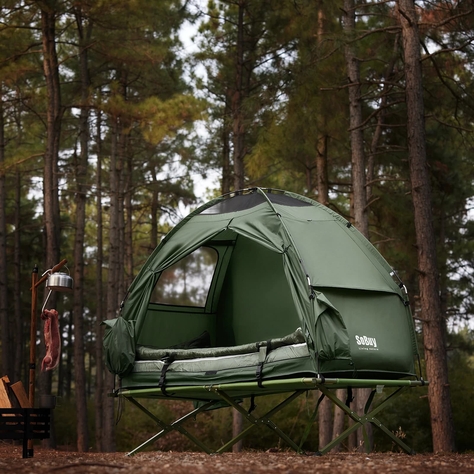 SoBuy OGS32 Cot with tent 4in1 Throwing Tent with air pump Roller Bag sleeping bag Waterproof 193x160x86cm to 114 kg