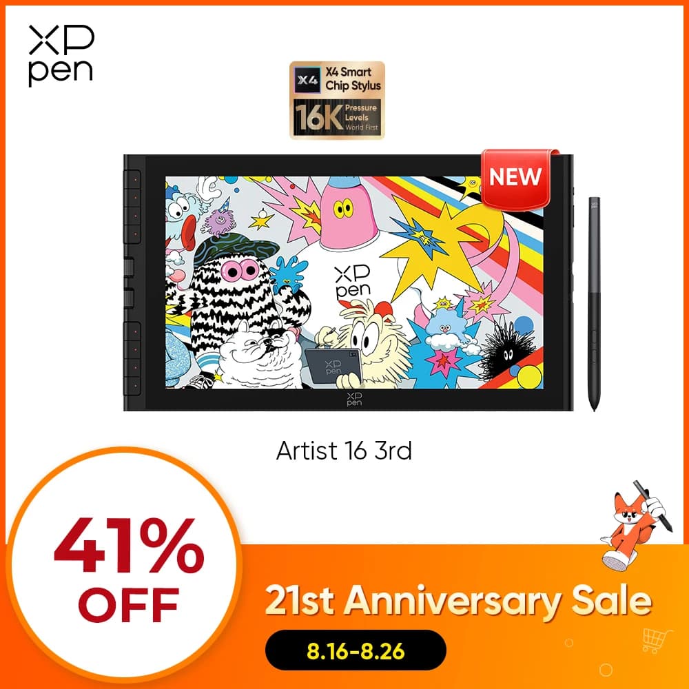 XPPen Artist 16 (Gen 3) 15.4-inch Portable Drawing Display with 8 Shortcuts 2 Dials X4 Smart Chip Stylus for Windows Mac Android