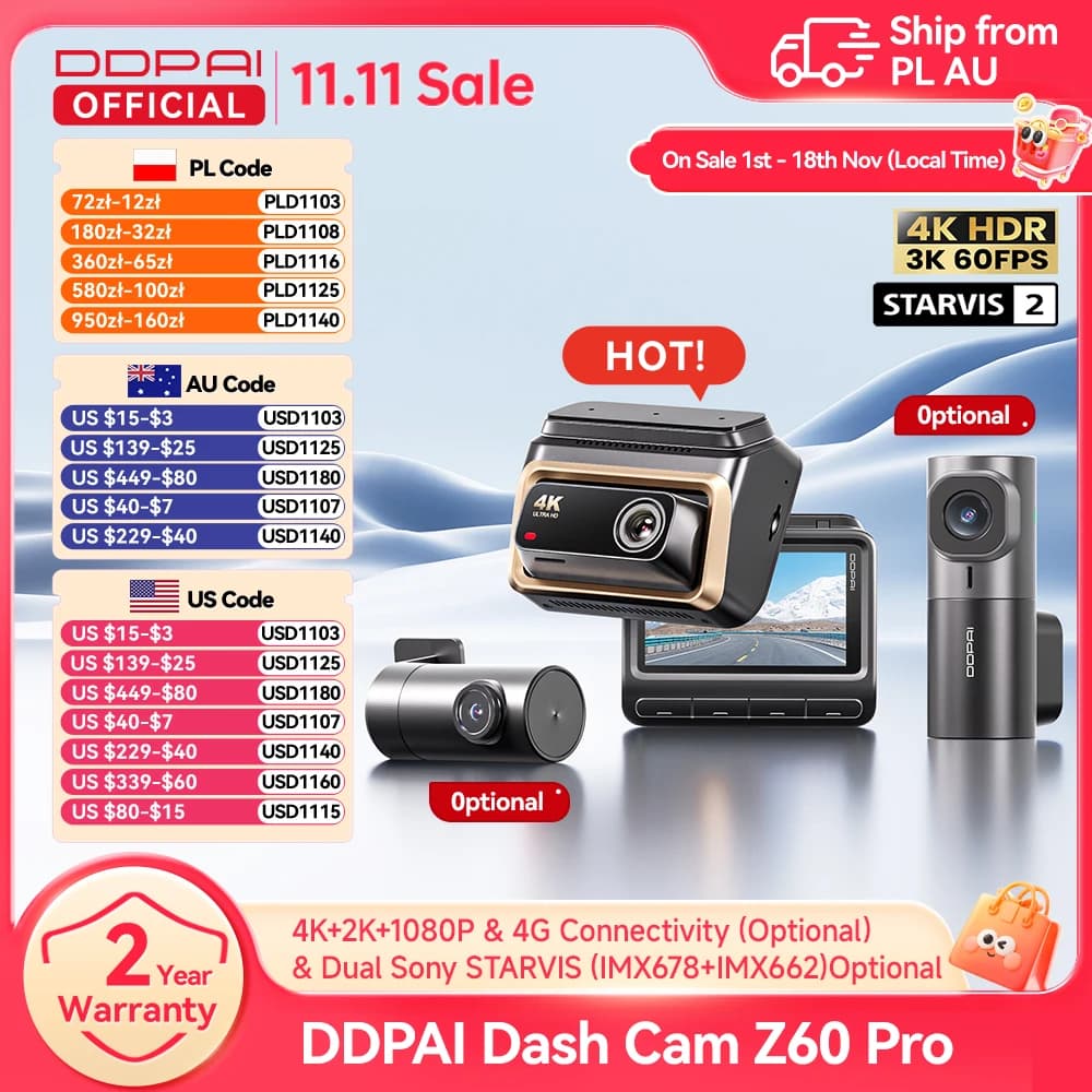 DDPAI 4K Dash Cam Z60 Pro HDR Support Front and Rear Interior Car Camera SONY STARVIS2 678 Sensor 5GHz Wi-Fi GPS ADAS 4G Car DVR