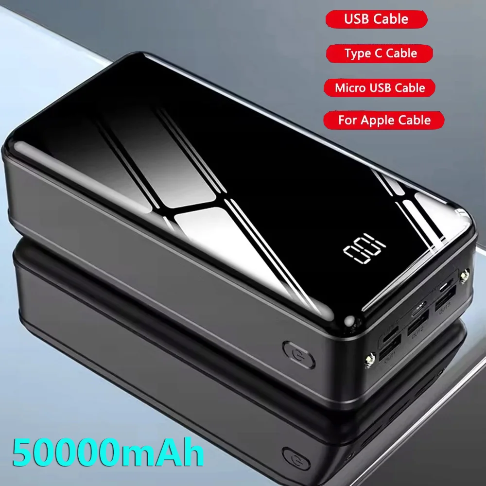 New 50000mAh Power Bank Fast Charging Portable Battery with Digital Display Flashlight For iPhone Samsung Android Phones Tablets