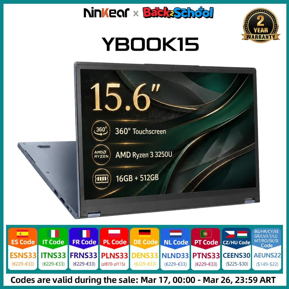 Ninkear YBook15 2 in 1 Laptop 15.6'' FHD IPS Touchscreen 360° Convertible AMD Ryzen 3 3250U 16GB DDR4 512GB SSD WiFi Bluetooth Backlit Keyboard Windows 11 Notebook for Office Study