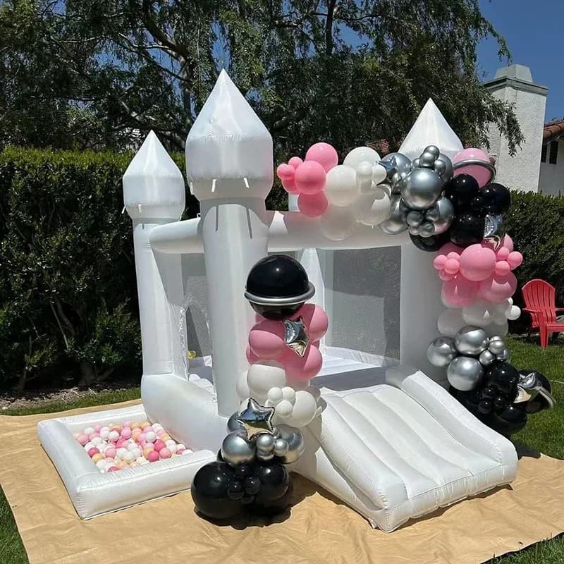 9FT White Wedding Inflatable Bounce House With Slide Bouncy Castle For Kids Jumping Party Game Trampoline With UL Blower Outdoor