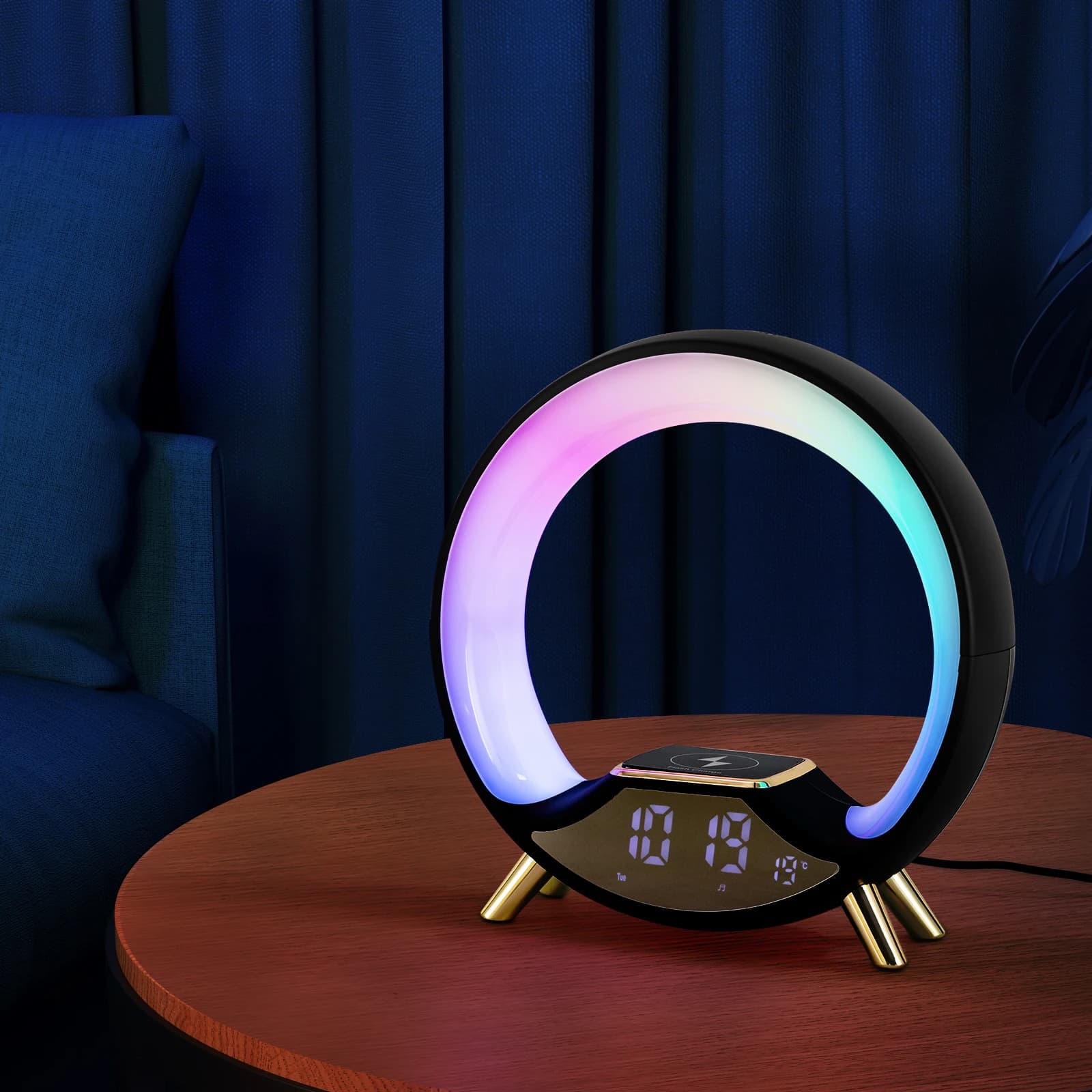 Wake Up Light Sunrise Alarm Clock with Wireless Charger G Atmosphere Lamp Color Changing Ambient Light 15W LED Bedside lamp