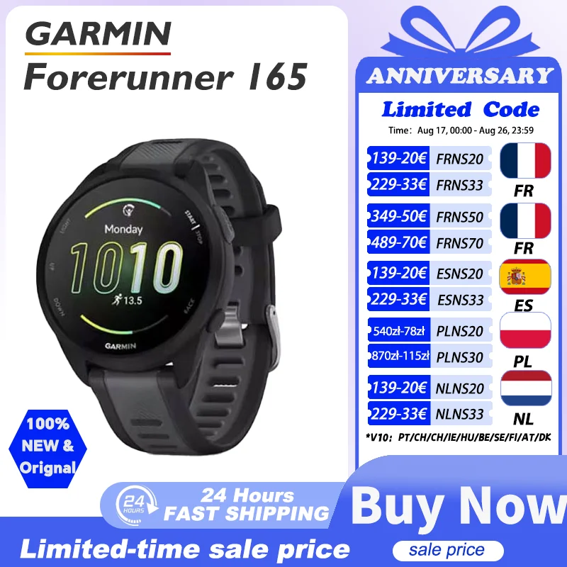 GARMIN Forerunner 165 Garmin watch pulse ox sensor stress tracking wrist-based running dynamics wrist-based heart rate cross training