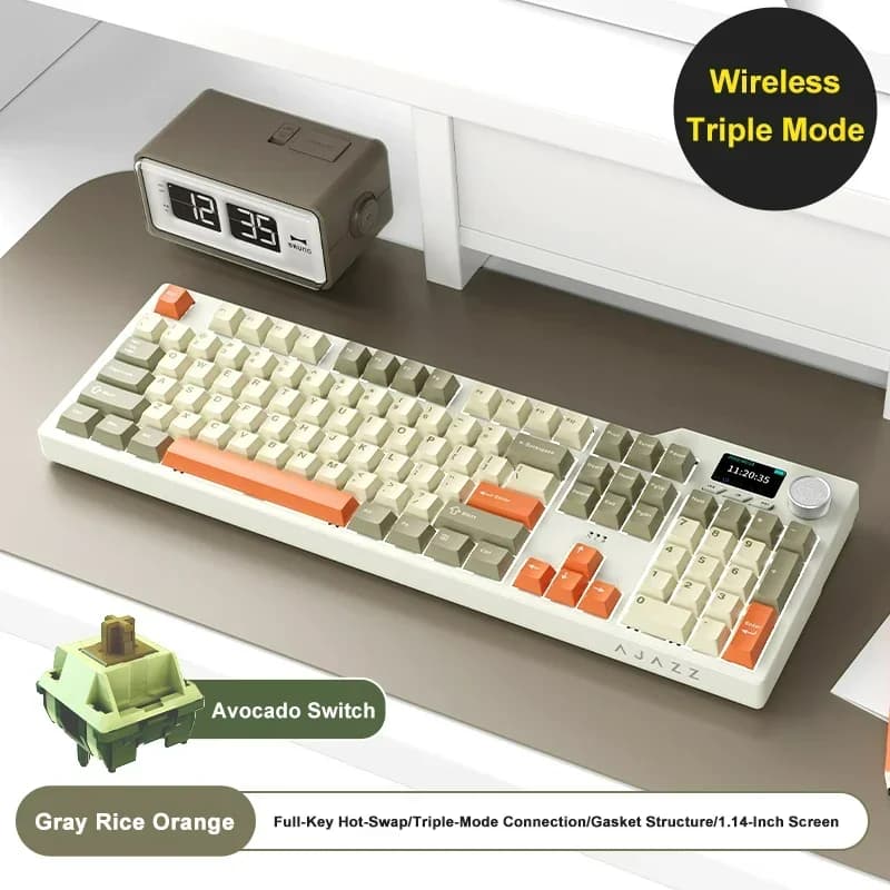 Ajazz Ak35I V3 Max Mechanical Keyboard 8000Mah Hot-Swap 104 Keys 1.14" Tft Color Display Volume Control Bluetooth for Home Office Use
