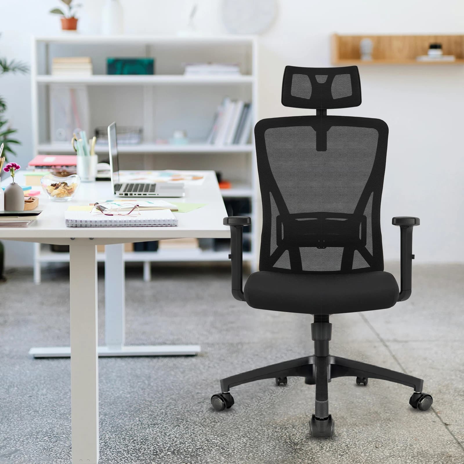 Durrafy Office Chair Computer Desk Chair Ergonomic Executive Task Chair with Lumbar Support Adjustable Swivel Chair Black