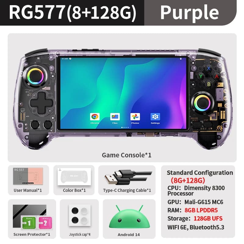 ANBERNIC RG557 Retro Handheld Game Console Dimensity 8300 5.48" AMOLED Android Video Games Player Support AI Assistant FOTA WIFI