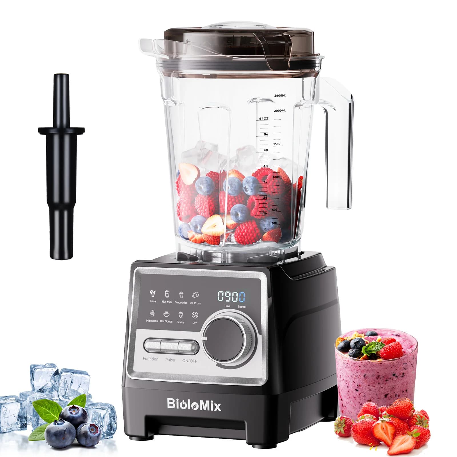 BioloMix 1500W Professional Blender With 2.6L BPA Free Jar With 6 Blades, 7 Preset Program for Smoothies, Shakes, Nut Milk