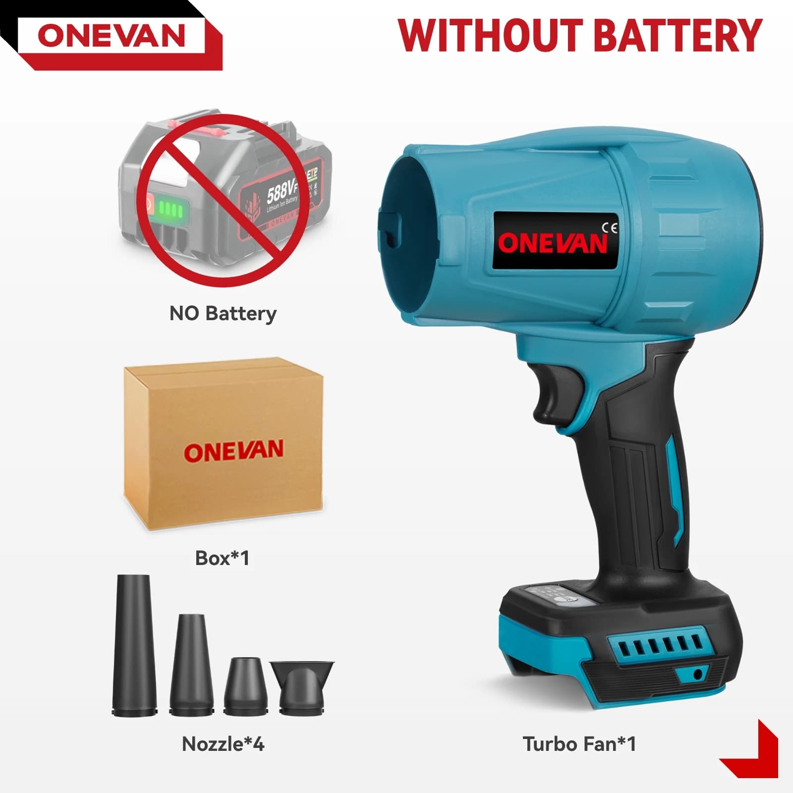 ONEVAN 3500W Brushless Electric Turbo Blower Cordless Handheld High Power Blower Snow Dust Blowing For Makita 18V Battery Pin