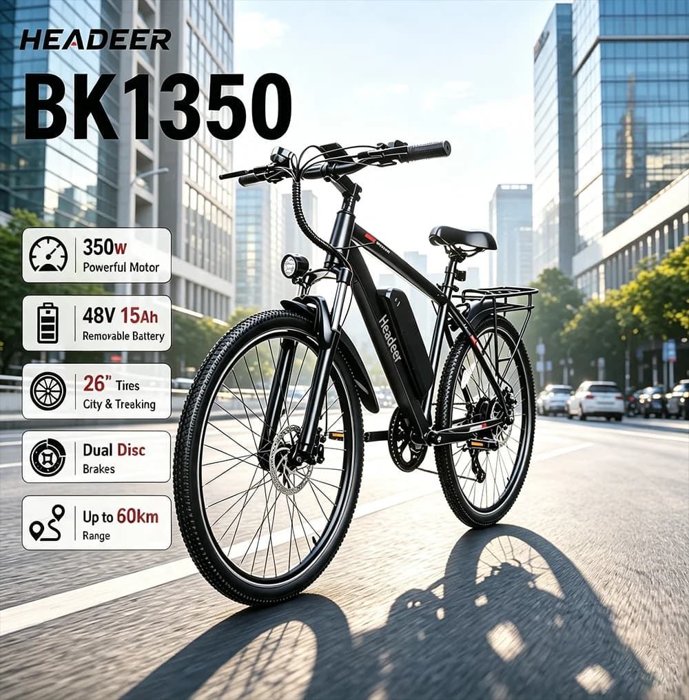 Electric bike HEADER BK1350, battery 48V 15Ah, 500W motor, maximum speed 35 KM/h, 60KM range, dual disc brakes, 26-inch tires
