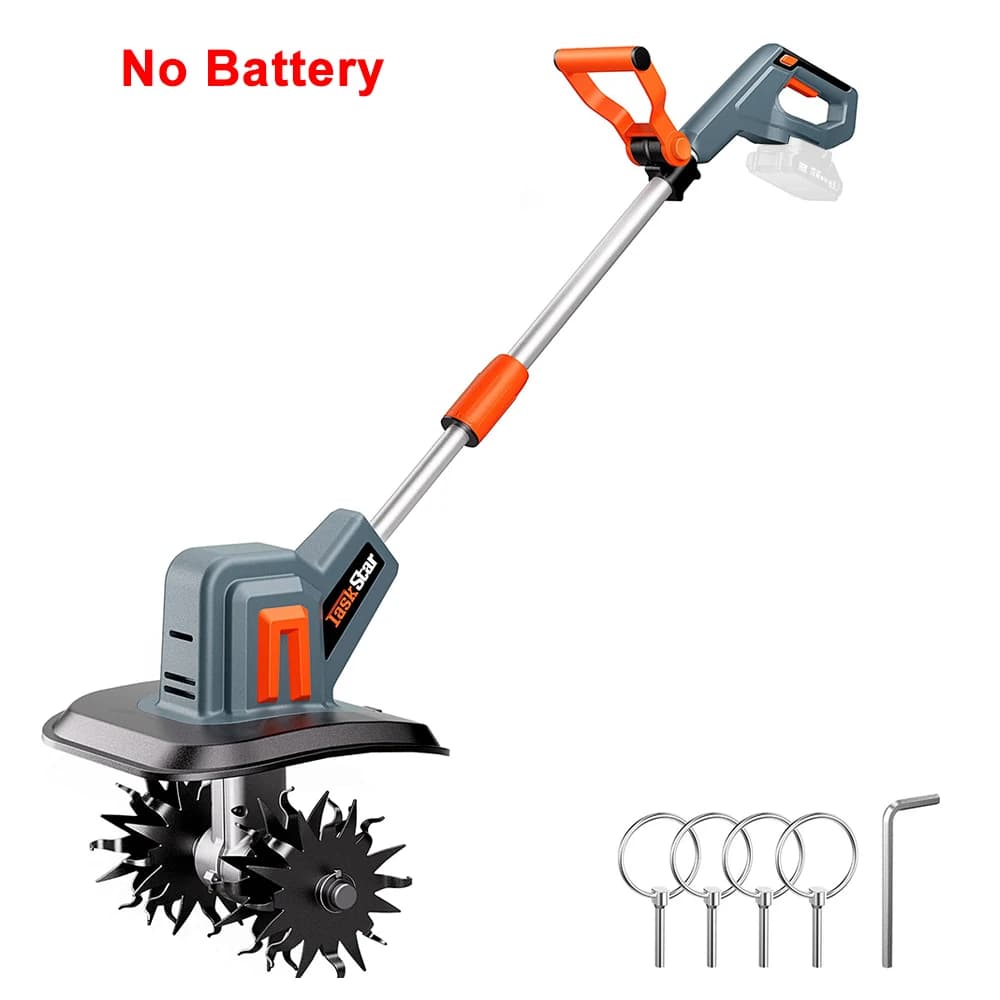 TaskStar Cordless Tiller for Gardening 360 RPM Electric Rototiller 2.0Ah Battery Powered Cultivator W/Steel Tines for Farm Work