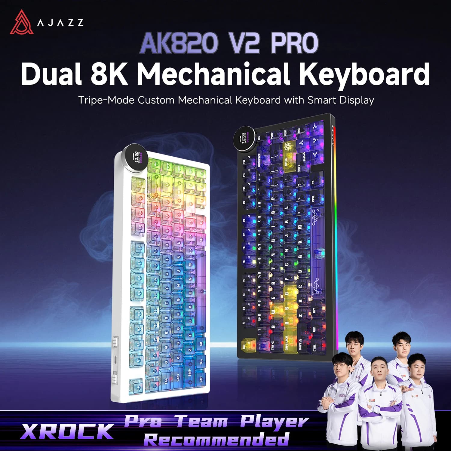 AJAZZ AK820 V2 PRO Triple Mode Screen Mechanical Keyboard Dual 8K RGB Custom Keyboard