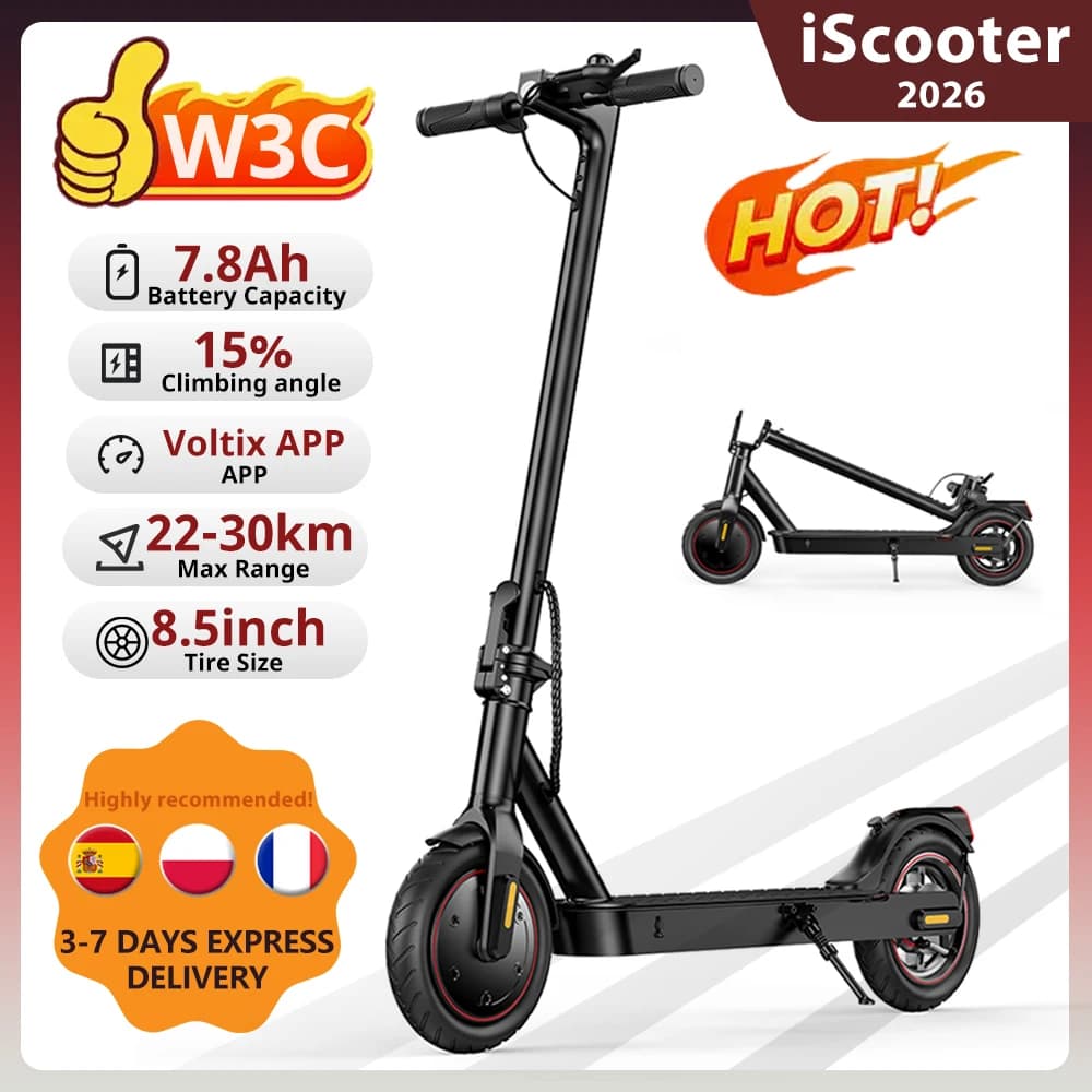 W3C Electric Scooter 8.5 Inch 500W Max Motor 36V7.8Ah Battery 22-30KM Range 3 Speed 35KM/H Rear Drive Rear Hub Brake + E Brake With App E Scooter