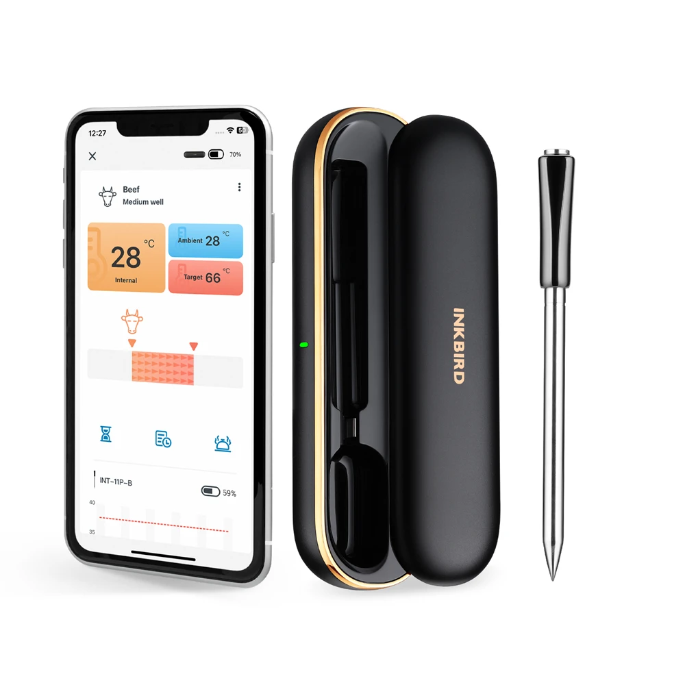 INKBIRD Wireless Meat Thermometer INT-11P-B Bluetooth Meat Thermometer Wireless for Grilling Smoking IP67 Waterproof Smart Probe