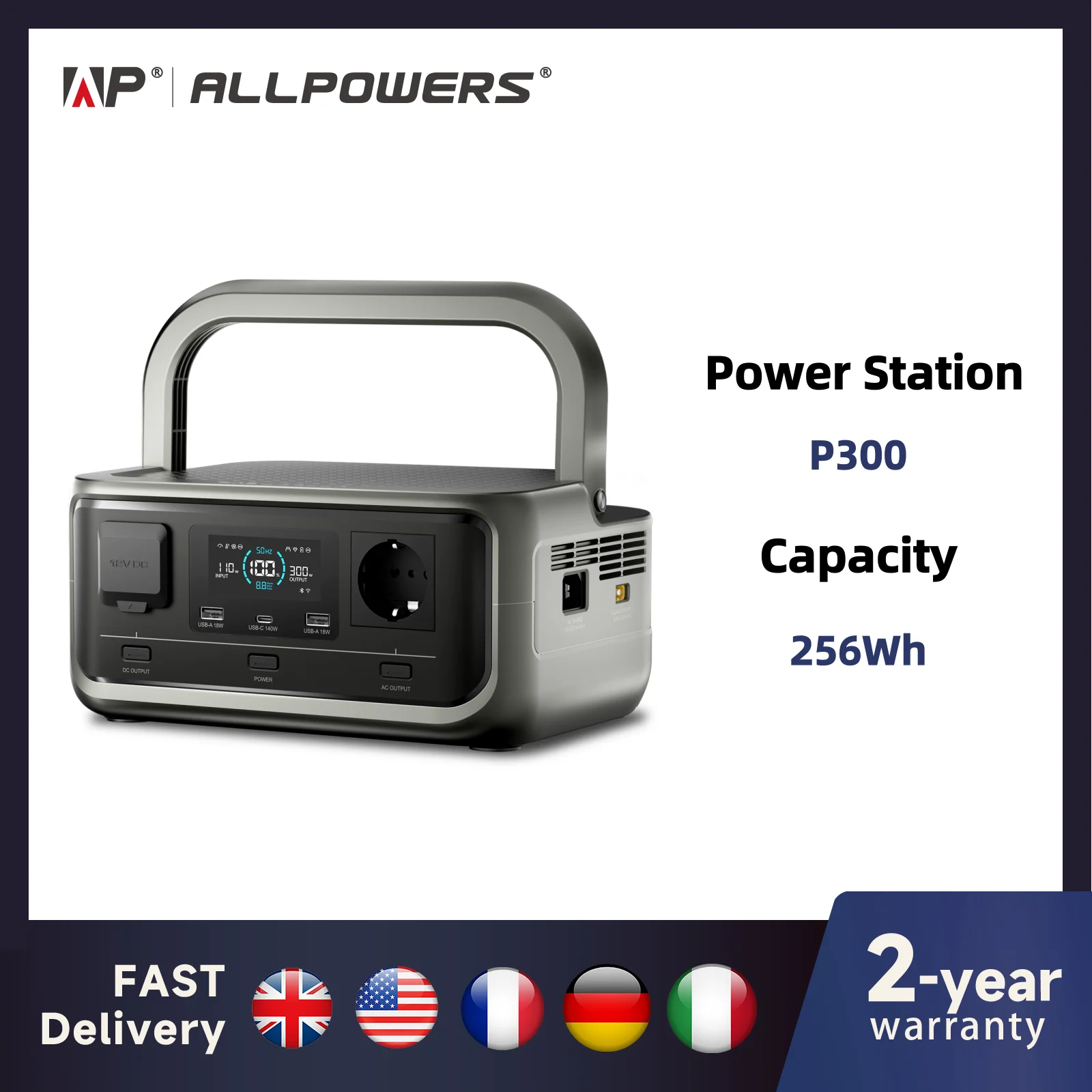 ALLPOWERS VOLIX P300 Portable Power Station 256Wh LiFePO4 Battery 300W (Peak 600W) AC Output for Outdoor Camping Travel Home Use