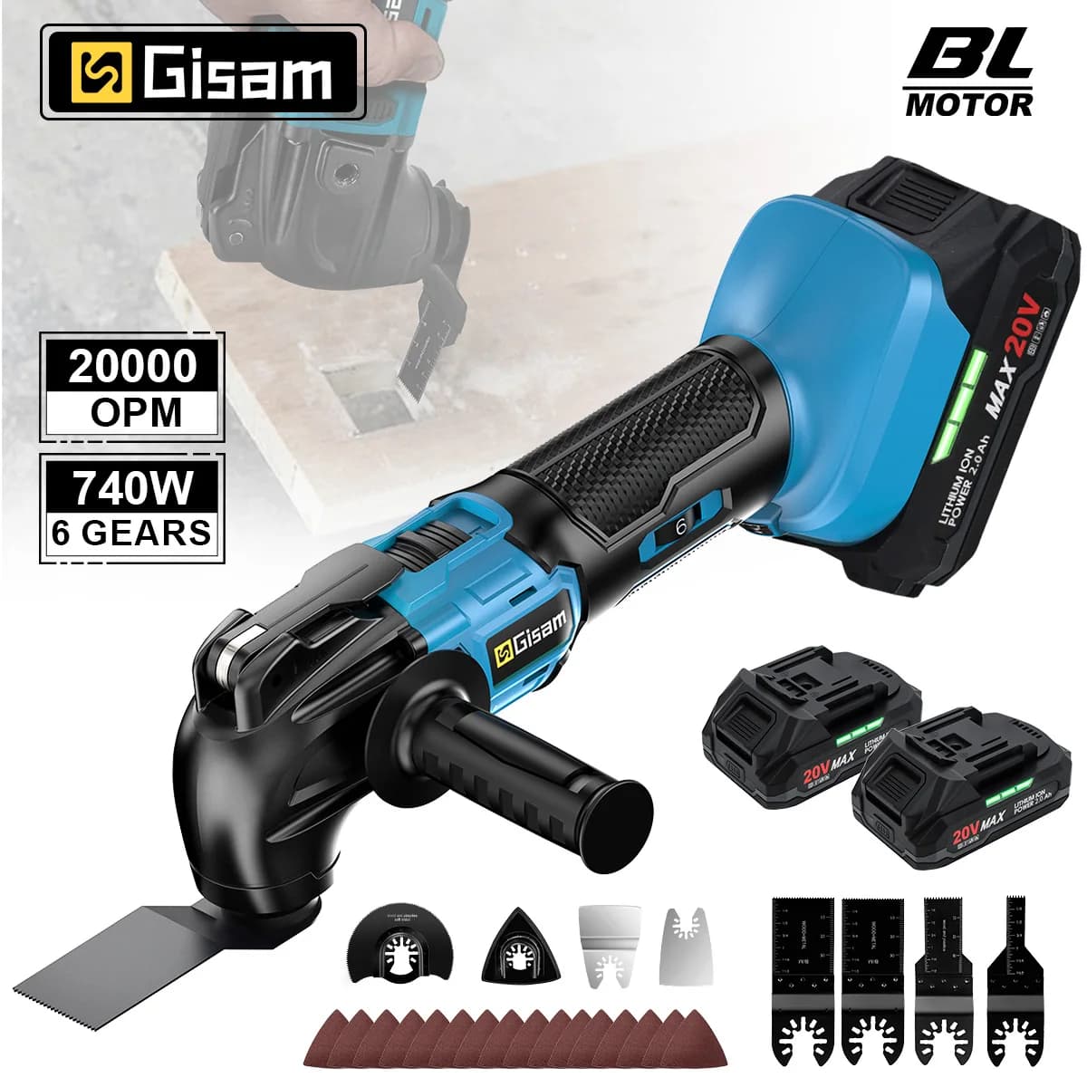 Gisam 20000OPM Brushless Oscillating Multi Tools Function Tool 6Gears Electric Saw Trimmer Shovel for Makita 18V Battery Pin
