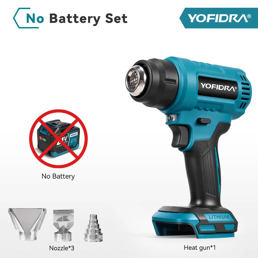 YOFIDRA 25 Levels 5 Gears Cordlss Electric Heat Gun Adjustable Temperature Hot Air Gun Welding Drying Paint Removal Power Tool for Makita 21V Battery Pin