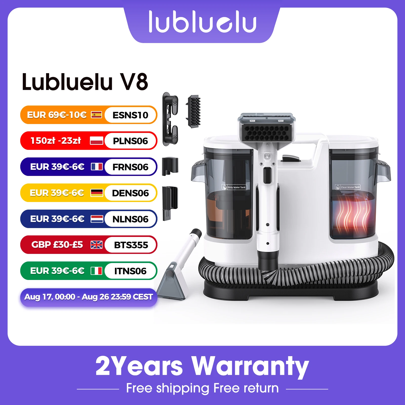 Lubluelu V8 Instant Heated Function Carpet Cleaner Machine 15Kpa Powerful Suction Hot Water Upgrade Portable Carpet Cleaning Machines for Pet Stains with Cleaning Tools & Self-Cleaning for Car/Couch/Rug/Spot
