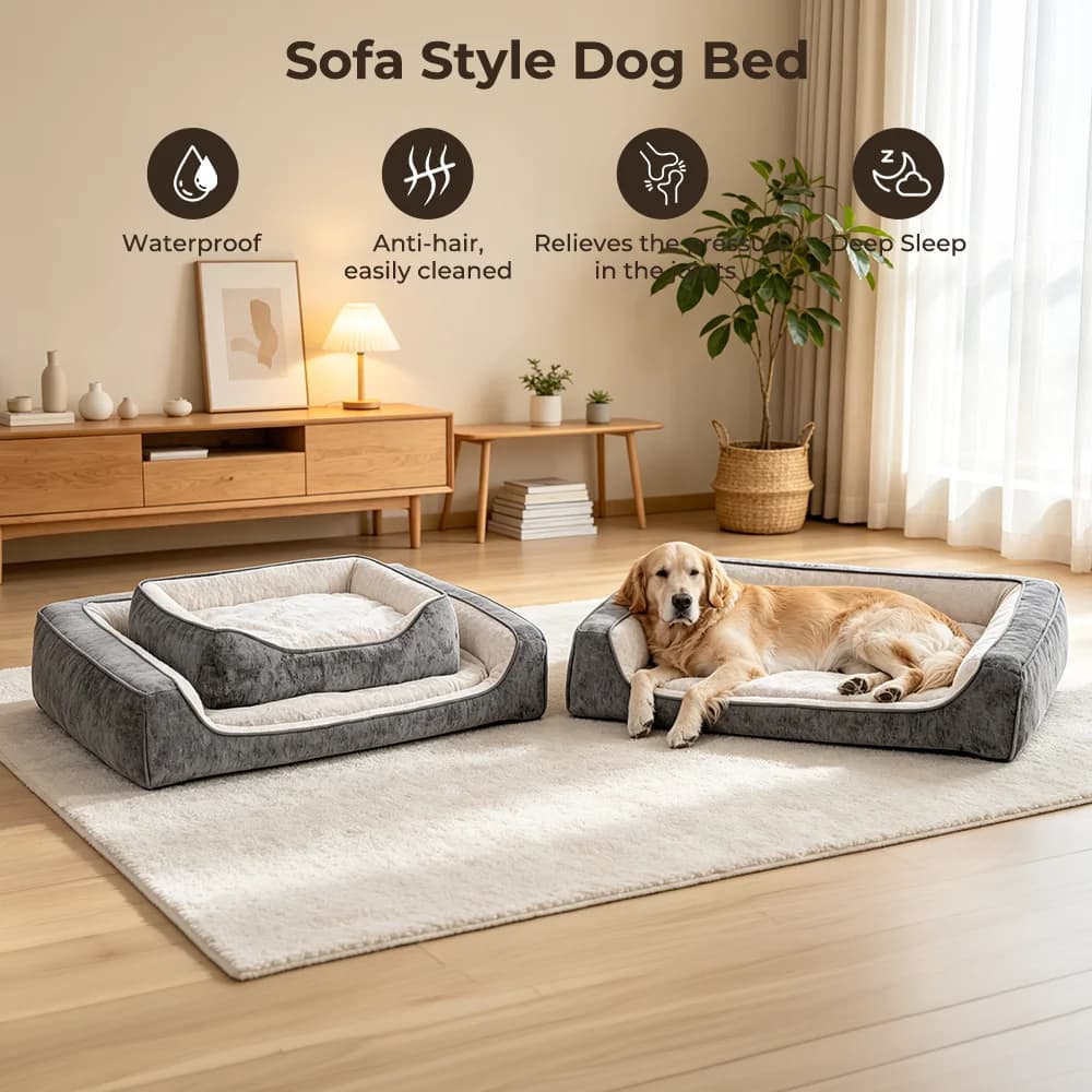 Orthopedic Dog Cat Bed L/XXL Cooling Memory Foam，Premium Plush Velvet Pet Sofa Anti scratch，Calming Comfortable， Washable Removable Cover， Non-Slip， Waterproof Breathable for Small Medium Large Breed Dogs Cats Puppy Kitten Indoor