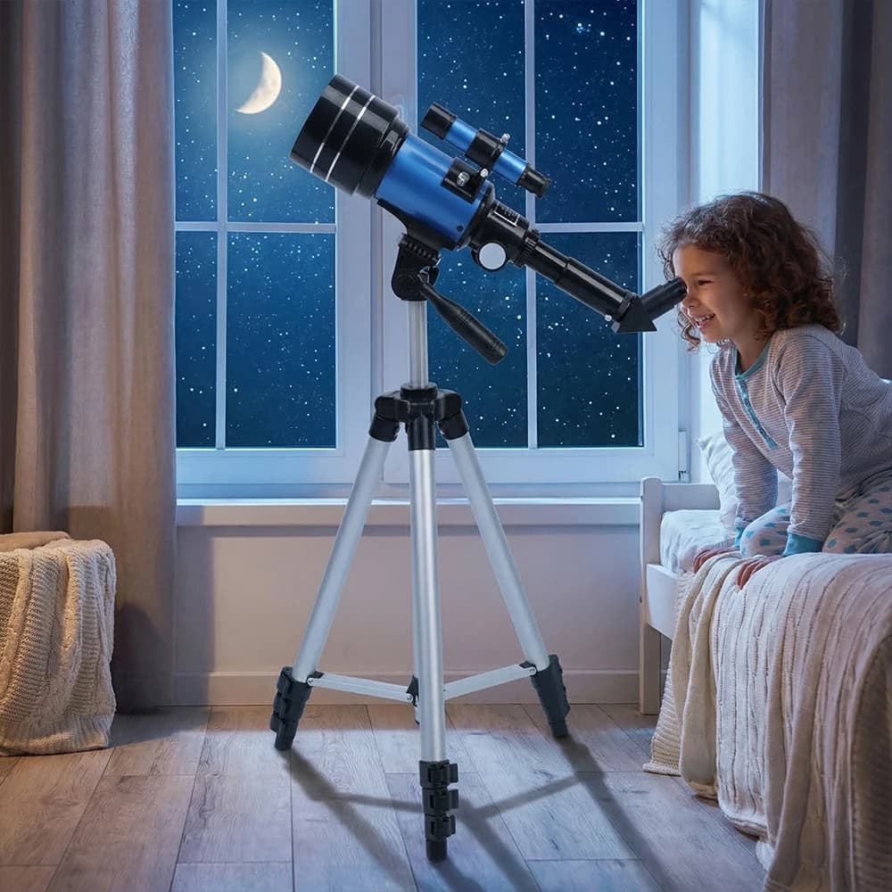 70mm Refractor Telescope for Beginners – 300mm Focal Length – 3 Eyepieces + Zenith Lens – Aluminum Alloy Body – Quick Assembly – Includes Tripod Phone Adapter – Astronomy Gift